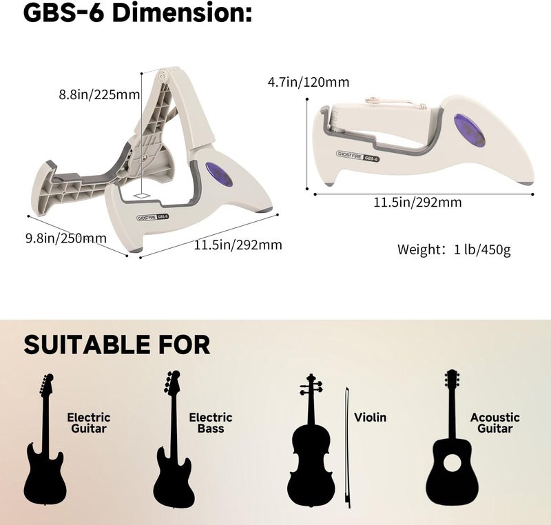 GHOSTFIRE Guitar Stand Folding Electric Guitar Stands Floor Adjustable A-Frame Stand Tripod Fit For Acoustic, Violin, Electric, Bass Guitars With Non-Slip Rubber Feet (GBS-6) - Image 2